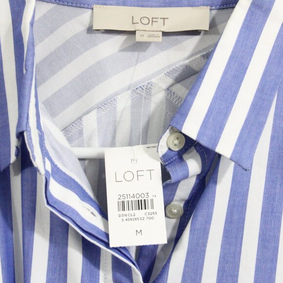 Loft Striped Shirt Dress Medium NEW Women Button Front Cotton Puff Sleeve - Picture 6 of 9